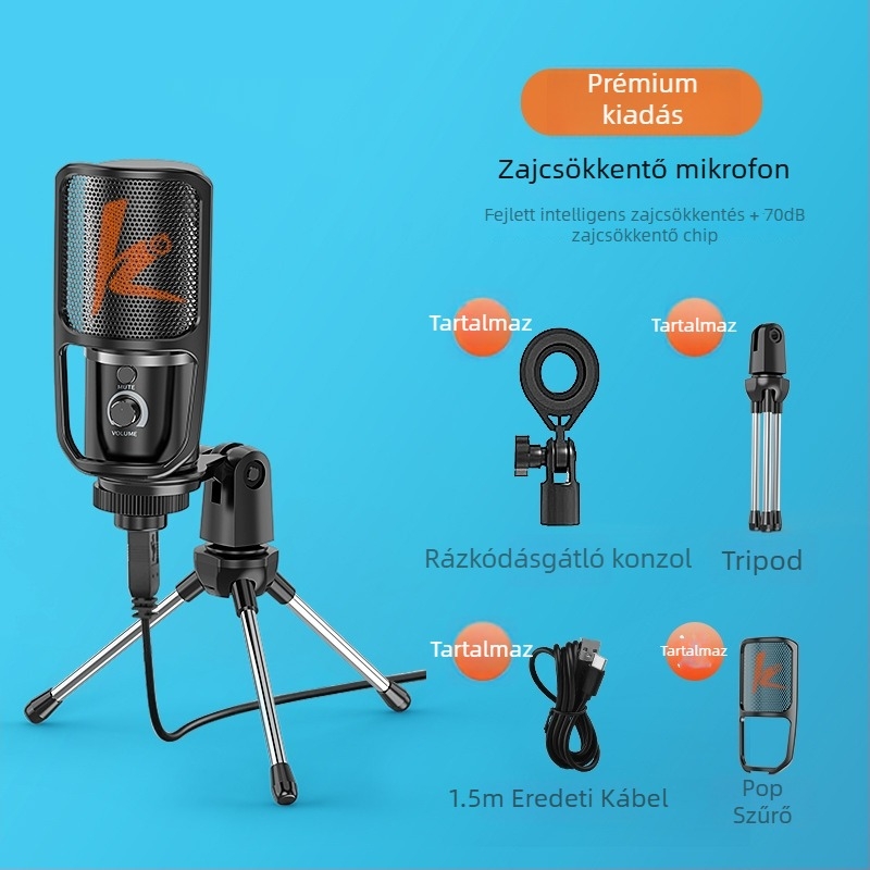 USB kondenzátor mikrofon streaminghez, játékokhoz és online órákhoz – asztali, cardioid, vezetékes