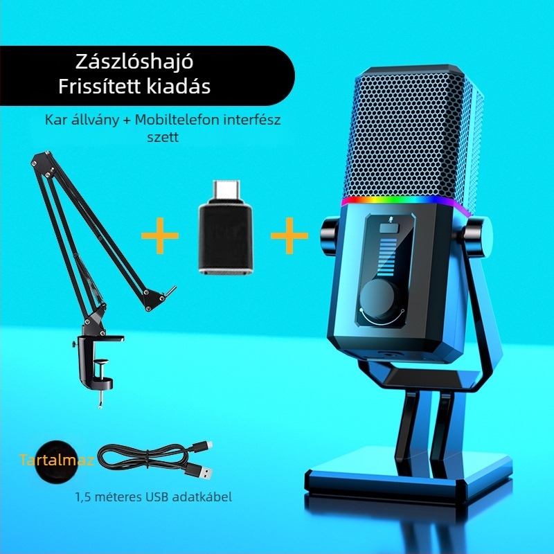 USB kondenzátor mikrofon streaminghez, játékokhoz és online órákhoz – asztali, cardioid, vezetékes
