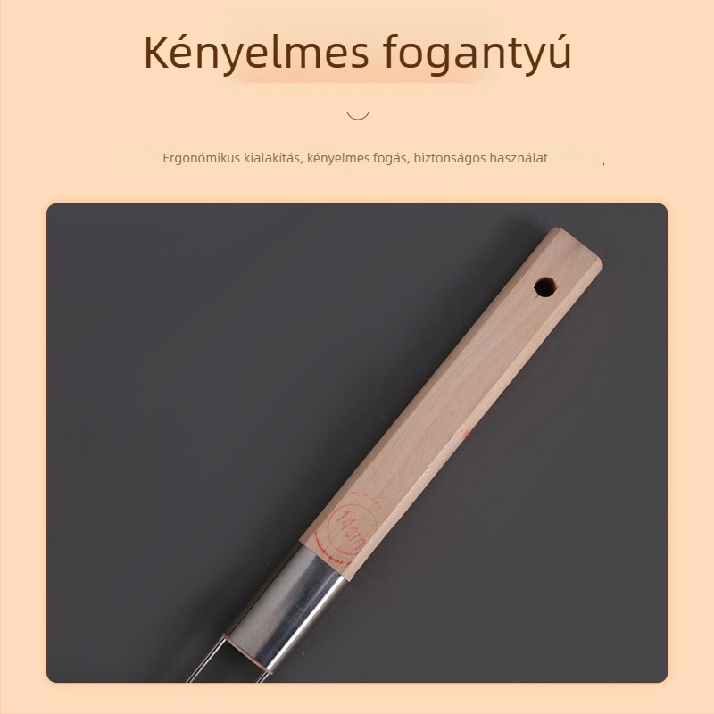 201 rozsdamentes acél szűrőkanál fa nyéllel, nagy háló, sütéshez és forró fazékhoz, logó nyomtatás elérhető