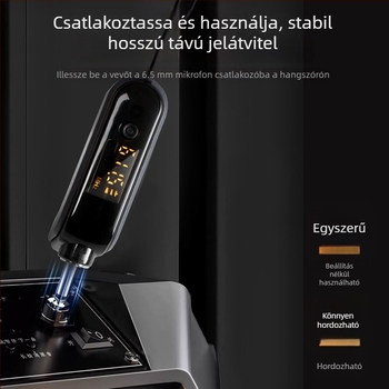 Professzionális dinamikus mikrofon beépített akkumulátorral otthoni és KTV használatra; akkumulátor kapacitás 800–1000 mAh, üzemidő 3–6 óra, SNR ≥60 dB, névleges teljesítmény 30, választható irányultság