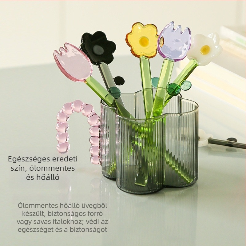 Üvegből készült kanál felnőtteknek, Xiaoqing fresh air stílus, Qingxin cute dizájn.