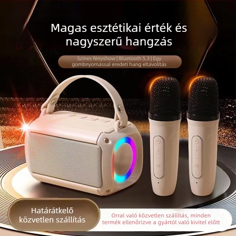 T33 Bluetooth karaoke hangszóró beépített mikrofonnal, Bluetooth 5.0, 5W, 1000–1200 mAh, 40 Hz–20 kHz tartomány, üzemidő 3–6 óra