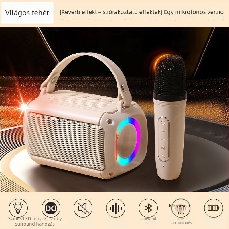 T33 Bluetooth karaoke hangszóró beépített mikrofonnal, Bluetooth 5.0, 5W, 1000–1200 mAh, 40 Hz–20 kHz tartomány, üzemidő 3–6 óra