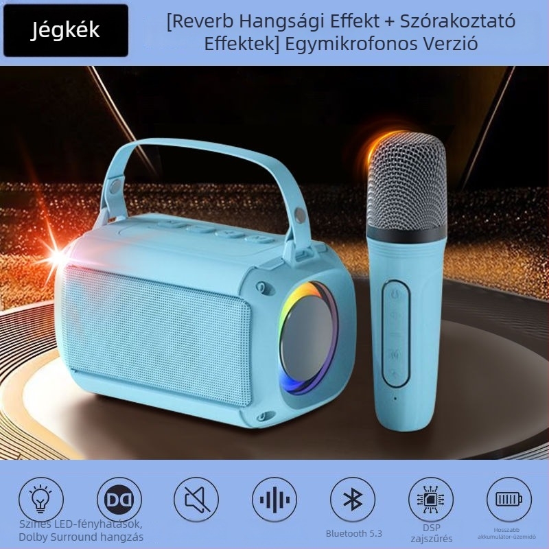 T33 Bluetooth karaoke hangszóró beépített mikrofonnal, Bluetooth 5.0, 5W, 1000–1200 mAh, 40 Hz–20 kHz tartomány, üzemidő 3–6 óra