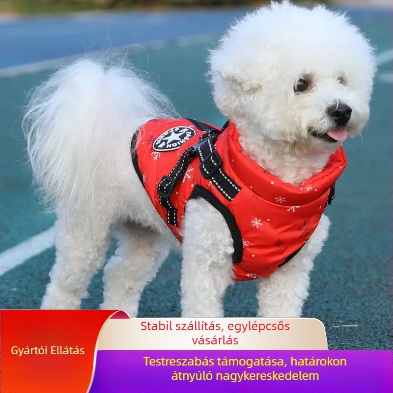 Kutyapamut téli kabát, fleeces béléssel, vízálló, fényvisszaverő pántokkal