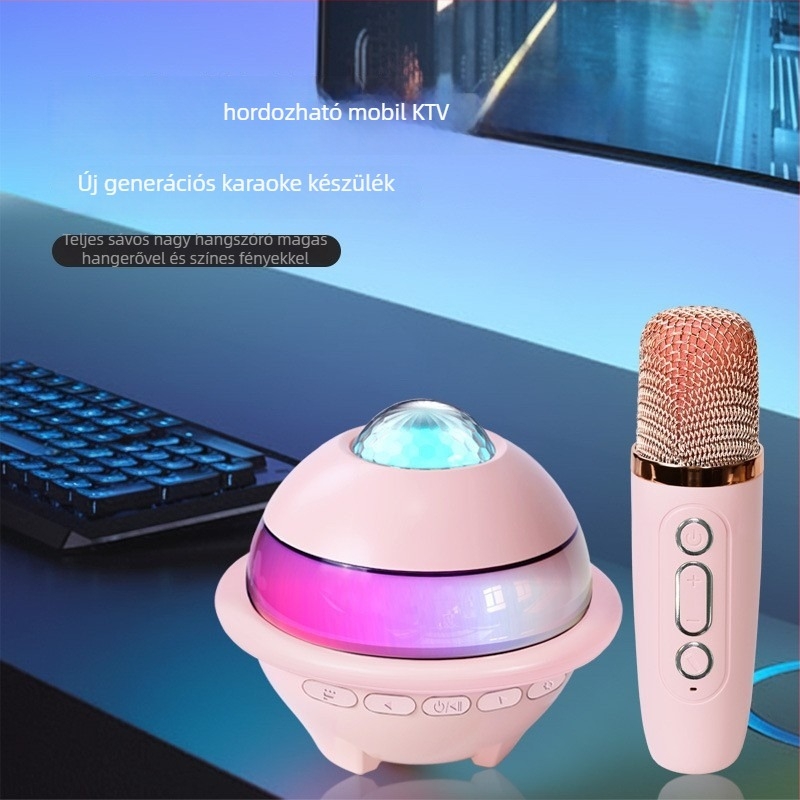Minden egyben karaoke Bluetooth hangszóró csillagos égbolt megvilágítással, mikrofon, 5W, IPX4, beépített akkumulátor