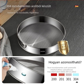 304 rozsdamentes acél lisztszitáló szita, kézi, ultrafin szita otthoni sütéshez
