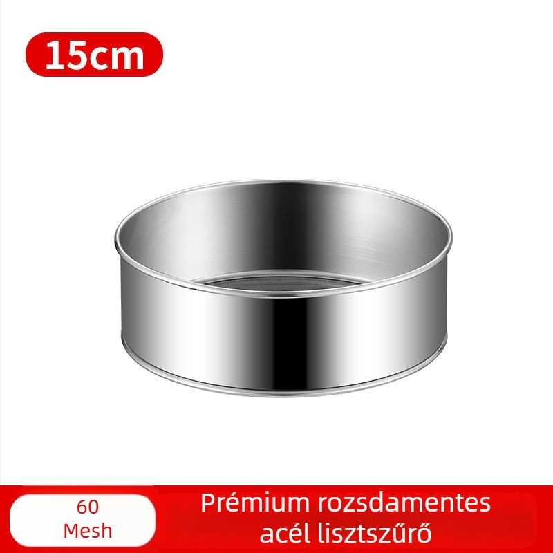 304 rozsdamentes acél lisztszitáló szita, kézi, ultrafin szita otthoni sütéshez