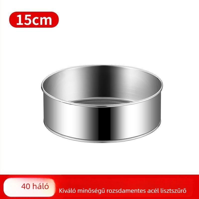304 rozsdamentes acél lisztszitáló szita, kézi, ultrafin szita otthoni sütéshez