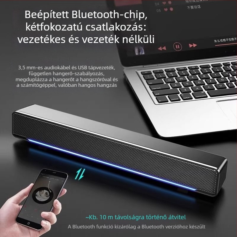 Asztali számítógéphez USB-s és Bluetoothos hangfalak beépített mikrofonnal és mélynyomóval, 2.0