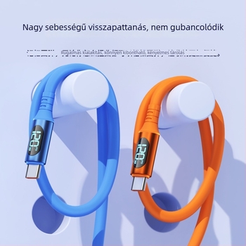 Type-C töltőkábel digitális kijelzővel, 120W gyors töltés, narancssárga kábel, kompatibilis iPhone 15, Huawei XT5 és Mate70