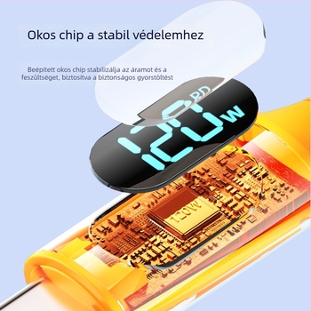 Type-C töltőkábel digitális kijelzővel, 120W gyors töltés, narancssárga kábel, kompatibilis iPhone 15, Huawei XT5 és Mate70
