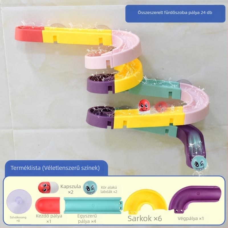 Műanyag fürdőszobai pályás játék DIY golyócsúszdával, 3C tanúsítvány, 4–6 éveseknek
