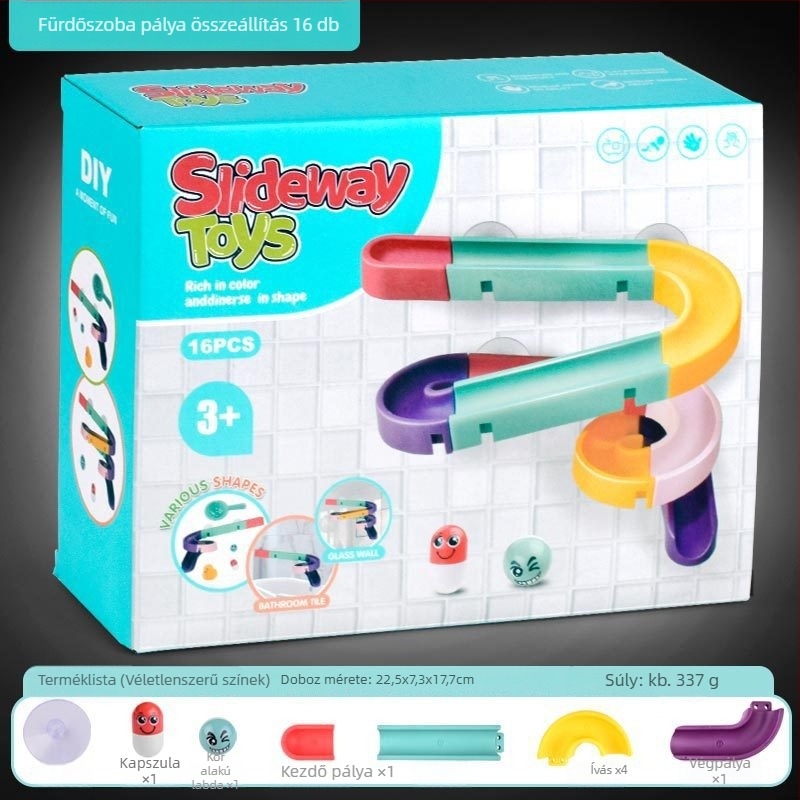 Műanyag fürdőszobai pályás játék DIY golyócsúszdával, 3C tanúsítvány, 4–6 éveseknek