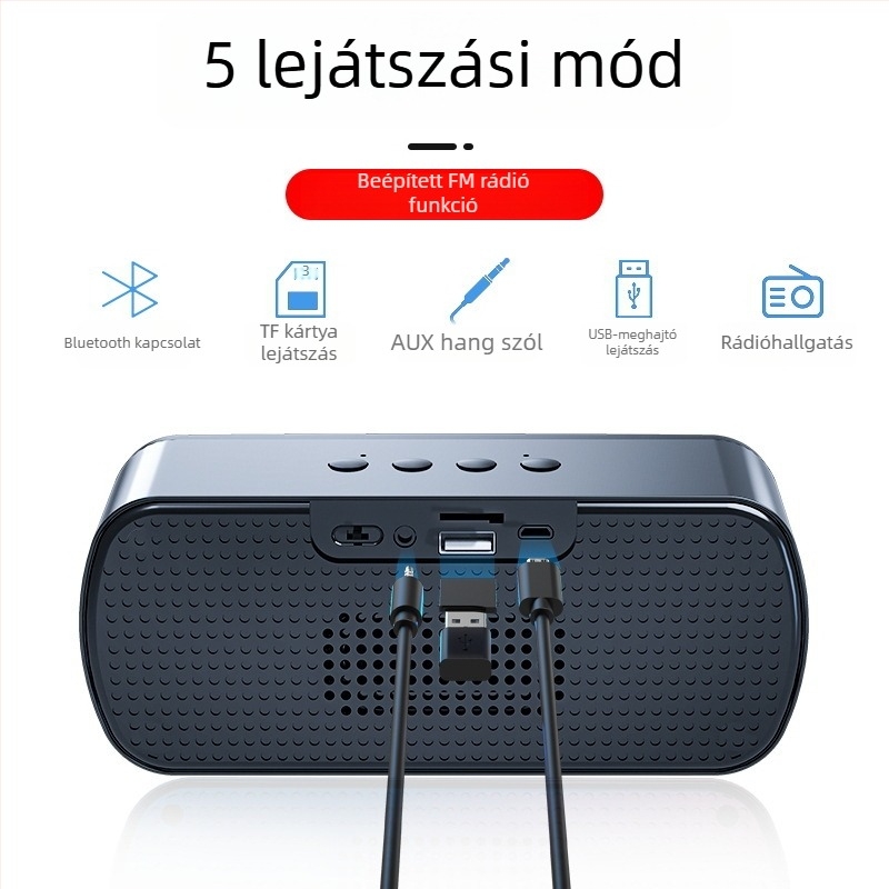 Vezeték nélküli Bluetooth hangszóró dupla hangsugárzóval, Bluetooth 5.0, 40 Hz–20 kHz, 5W, 360° surround hang