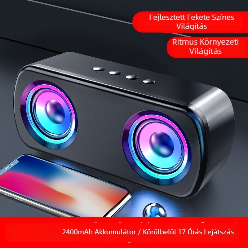 Vezeték nélküli Bluetooth hangszóró dupla hangsugárzóval, Bluetooth 5.0, 40 Hz–20 kHz, 5W, 360° surround hang