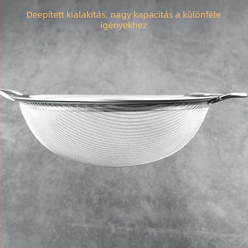Rozsdamentes acélból készült szita műanyag fogantyúval ultrafin szűréshez — szója tejhez, gyümölcsléhez, liszthez és maradékokhoz kínai gyógynövényekből; csúszásmentes, hőálló, dupla és egyszerű kampókkal