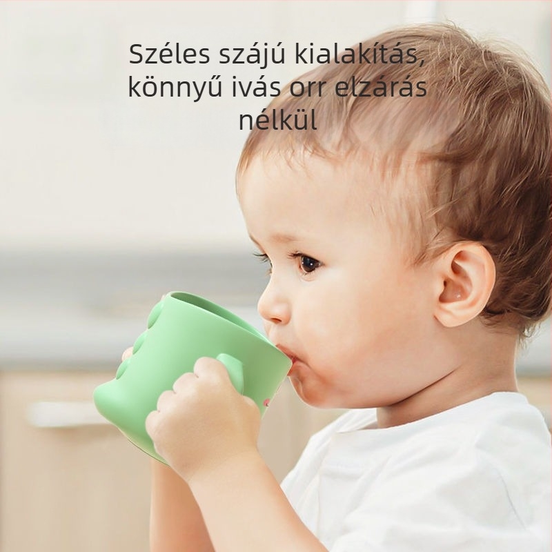 Gyerekeknek készült fogkefés és öblítő pohár dinoszaurusz mintával, műanyagból, rajzfilm dizájn, esésálló
