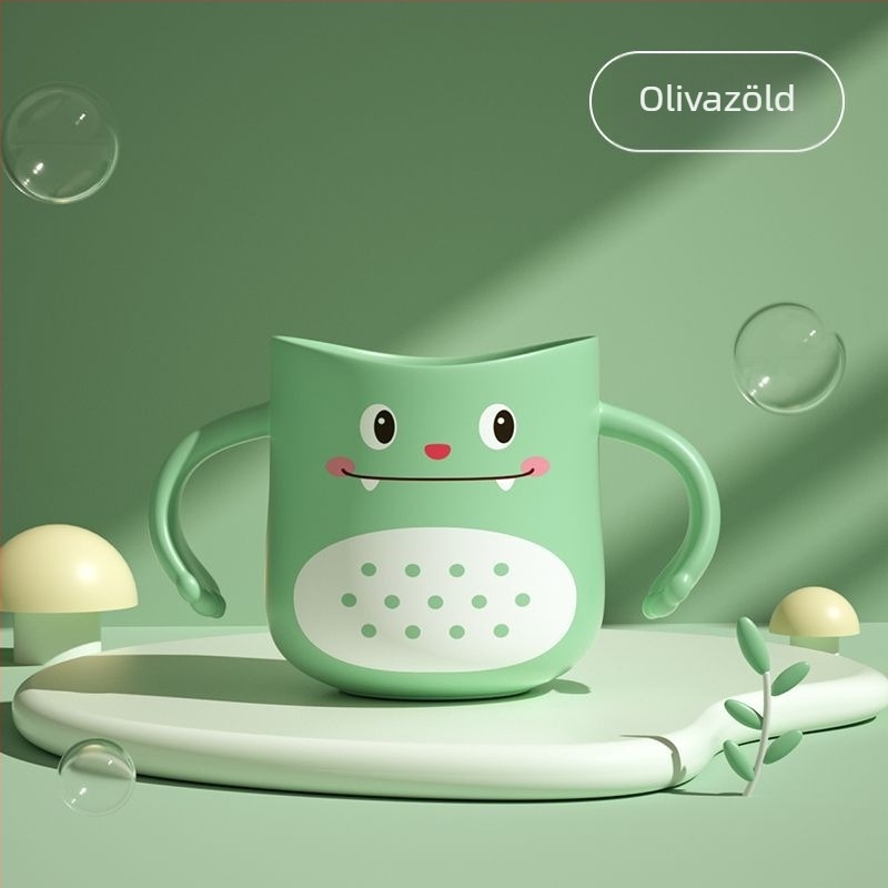 Gyerekeknek készült fogkefés és öblítő pohár dinoszaurusz mintával, műanyagból, rajzfilm dizájn, esésálló