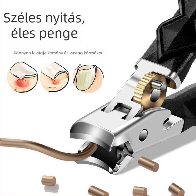 Nagy nyitású körömvágó készlet, cseppmentes kialakítás, ergonikus fogás, anyag: műanyag + rozsdamentes acél, hordozható háztartási modell
