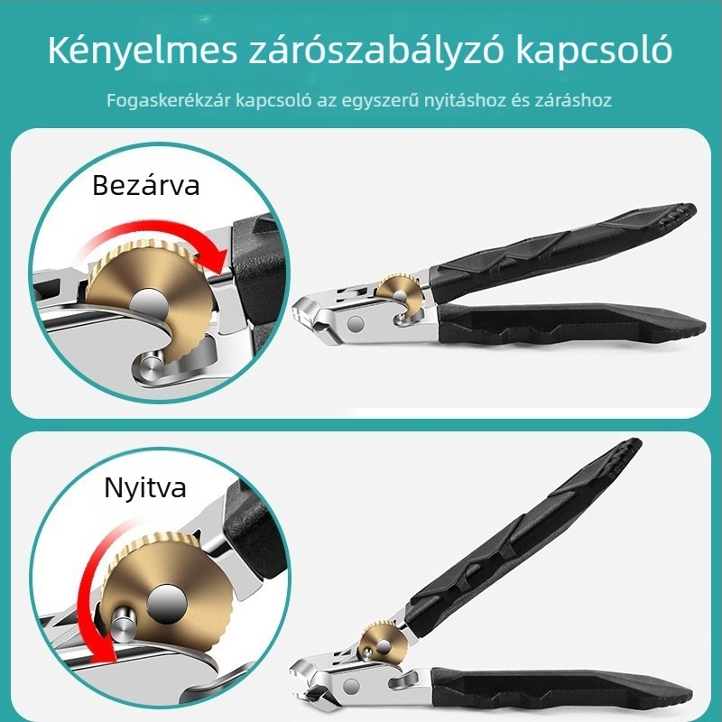 Nagy nyitású körömvágó készlet, cseppmentes kialakítás, ergonikus fogás, anyag: műanyag + rozsdamentes acél, hordozható háztartási modell