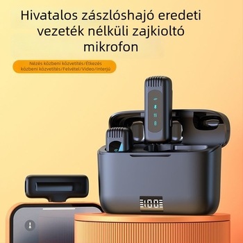 Vezeték nélküli lavalier mikrofon töltőtokkal és digitális kijelzővel – Bluetooth 5.0, beépített akkumulátor 300–500 mAh, frekvencia-tartomány 60 Hz–15 kHz, SNR ≥60 dB, üzemidő 3–6 óra