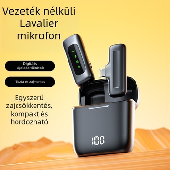 Vezeték nélküli lavalier mikrofon töltőtokkal és digitális kijelzővel – Bluetooth 5.0, beépített akkumulátor 300–500 mAh, frekvencia-tartomány 60 Hz–15 kHz, SNR ≥60 dB, üzemidő 3–6 óra