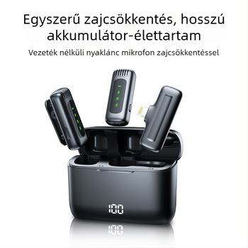 Vezeték nélküli lavalier mikrofon töltőtokkal és digitális kijelzővel – Bluetooth 5.0, beépített akkumulátor 300–500 mAh, frekvencia-tartomány 60 Hz–15 kHz, SNR ≥60 dB, üzemidő 3–6 óra
