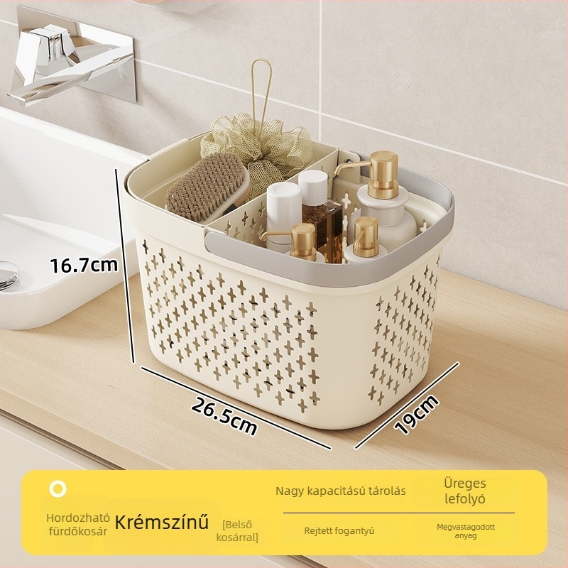 Fürdőszobai tároló kosár lefolyónyílásokkal, műanyag PP, minimalist stílus, hordozható zuhanykosár (Modell: több specifikáció; Dobozos kiszerelés: 96 db)