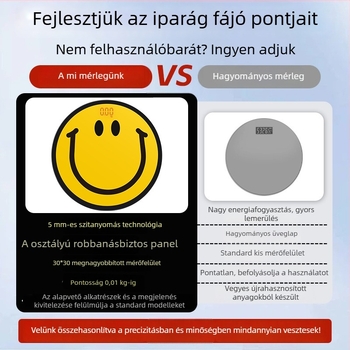Magas pontosságú digitális testtömeg-mérleg mosolygós kijelzővel, háztartási elektronikus mérleg diákszállások számára