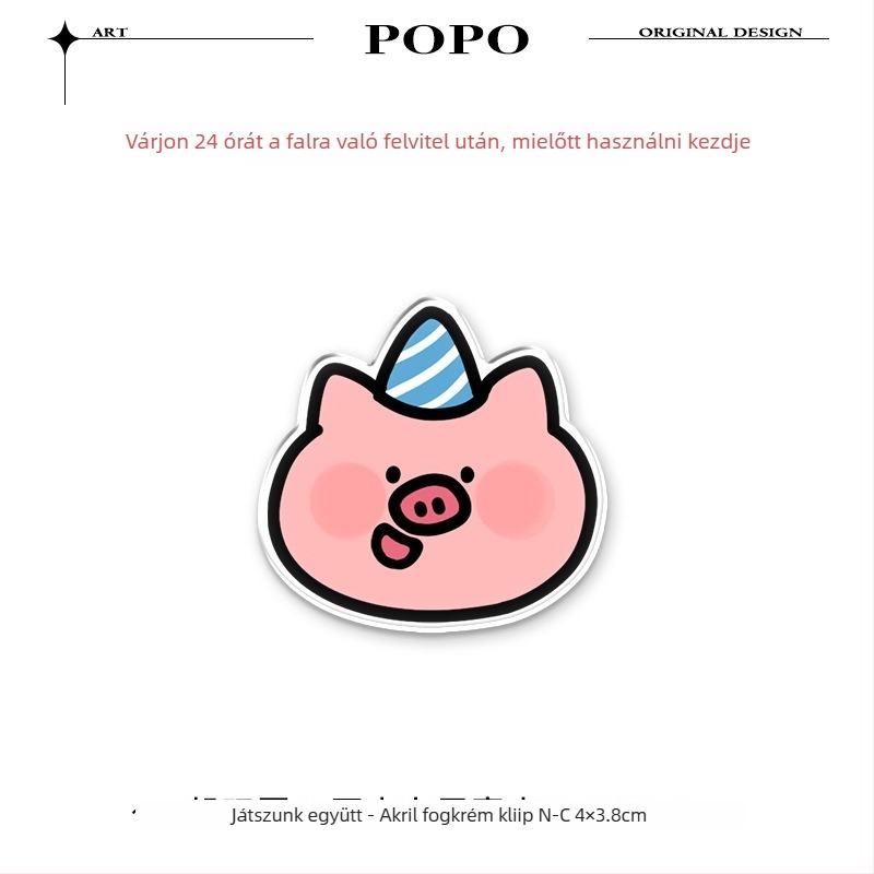 Happy Little Pig fogkrém tartó, falra szerelhető, fúrás nélküli kivitel, fogkrémklip és fürdőszobai tároló polc