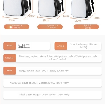 Általános iskolásoknak készült iskolatáska fényvisszaverő elemekkel, lélegző, vízálló, kopásálló, lopás elleni védelemmel