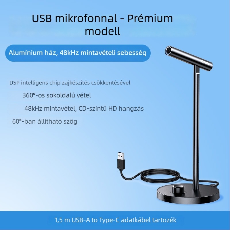 Cm379 USB asztali mikrofon élő közvetítéshez és játékokhoz, omnidirekcionális vétel, dinamikus elem, SNR ≥70 dB