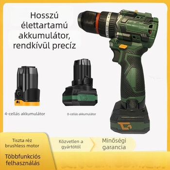 Brushless lítium akkumulátoros fúró – egyenes pisztoly-formájú kivitel, fokozatmentes sebességszabályozás, maximális fúrótár átmérője 10 mm