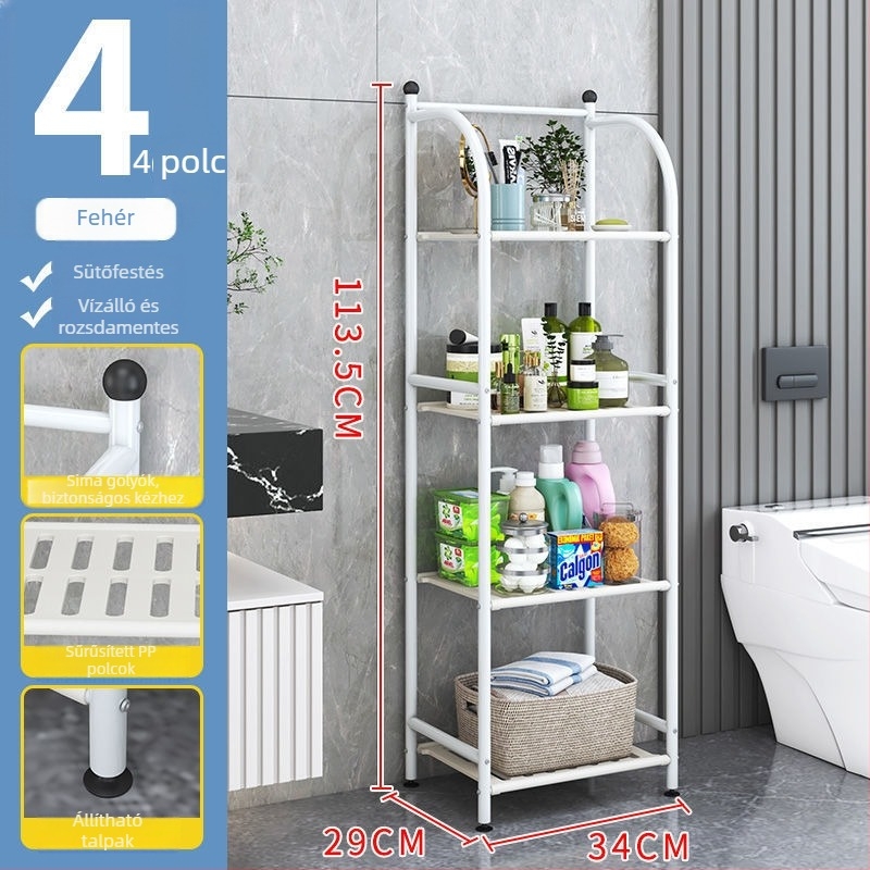 Padlón álló fürdőszobai tároló, műanyag spray felülettel, egy polcos, teherbírás max. 1 kg