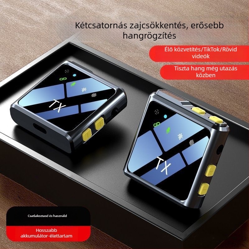 Vezeték nélküli Lavalier mikrofon kültéri élő adásokhoz – három az egyben hangfelvétel zajcsökkentéssel, omnidirekcionális, Bluetooth 5.2, 20Hz–20kHz, SNR ≥60 dB, üzemidő 8-12 óra