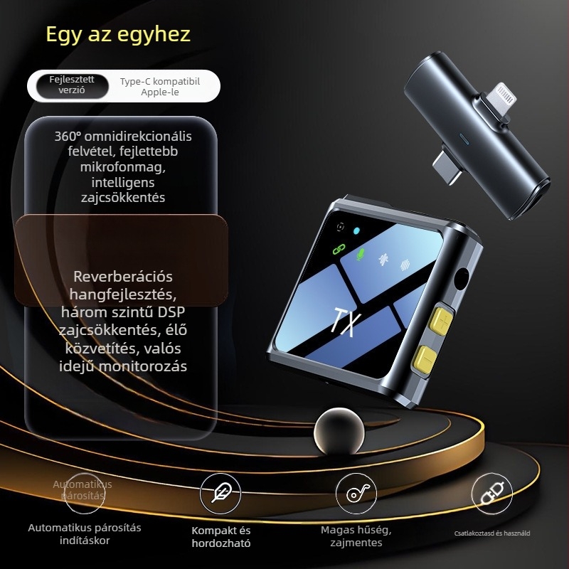Vezeték nélküli Lavalier mikrofon kültéri élő adásokhoz – három az egyben hangfelvétel zajcsökkentéssel, omnidirekcionális, Bluetooth 5.2, 20Hz–20kHz, SNR ≥60 dB, üzemidő 8-12 óra