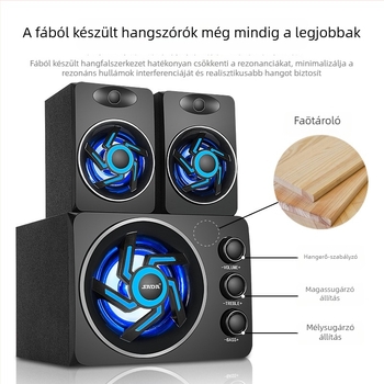 2.1-kanalas számítógépes hangfal, 3W kimenet, 3,5 mm bemenet, Bluetooth 2.1, fa burkolat