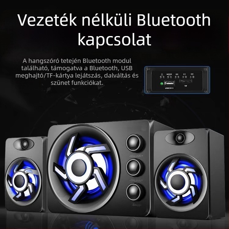 2.1-kanalas számítógépes hangfal, 3W kimenet, 3,5 mm bemenet, Bluetooth 2.1, fa burkolat