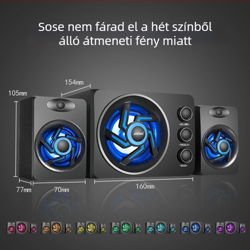 2.1-kanalas számítógépes hangfal, 3W kimenet, 3,5 mm bemenet, Bluetooth 2.1, fa burkolat