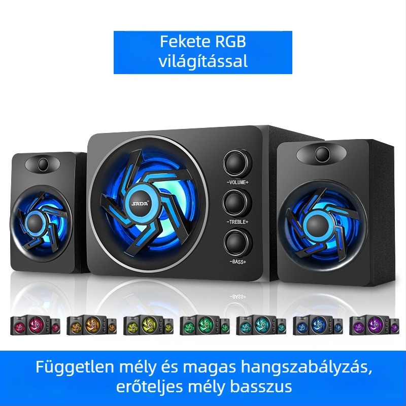 2.1-kanalas számítógépes hangfal, 3W kimenet, 3,5 mm bemenet, Bluetooth 2.1, fa burkolat