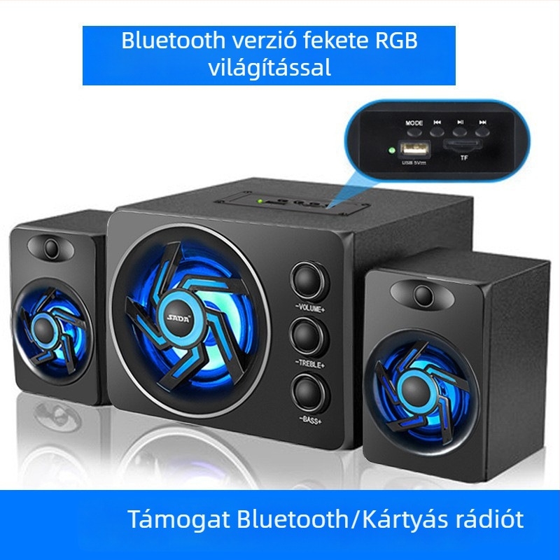 2.1-kanalas számítógépes hangfal, 3W kimenet, 3,5 mm bemenet, Bluetooth 2.1, fa burkolat
