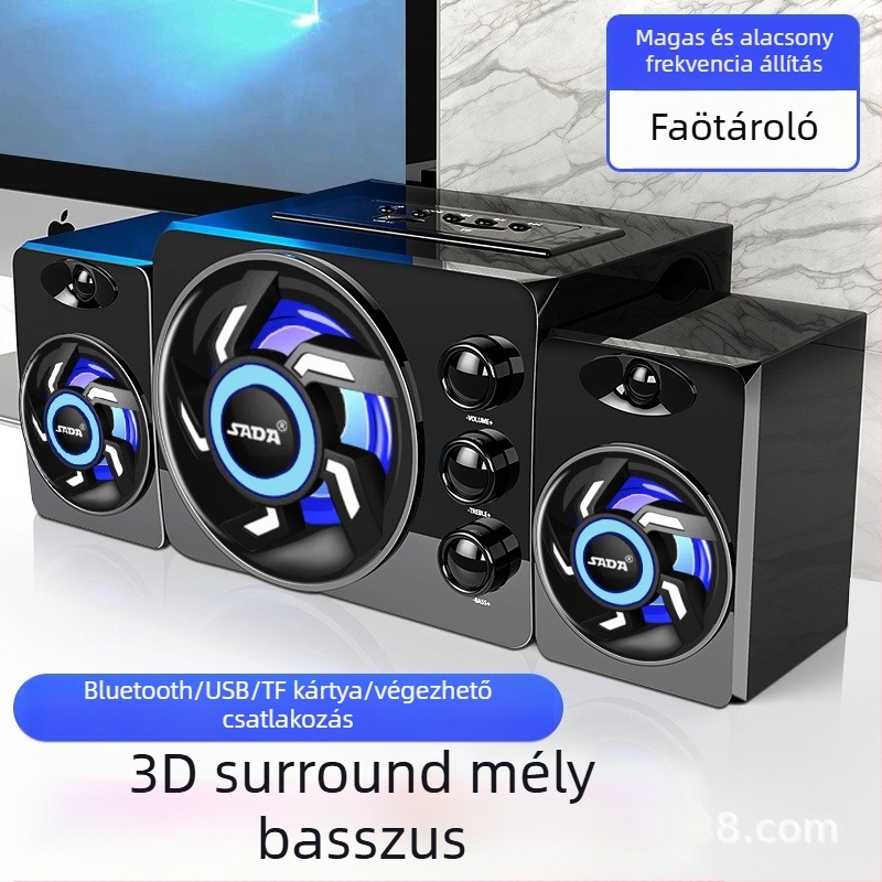 2.1-kanalas számítógépes hangfal, 3W kimenet, 3,5 mm bemenet, Bluetooth 2.1, fa burkolat