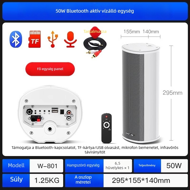Aktív kültéri oszlopos hangfal (Bluetooth, 2 hangszóró, 3D surround, MP3 lejátszás, TF-kártya/USB)