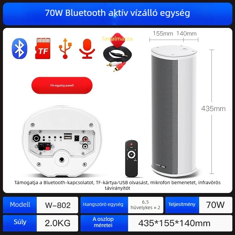 Aktív kültéri oszlopos hangfal (Bluetooth, 2 hangszóró, 3D surround, MP3 lejátszás, TF-kártya/USB)