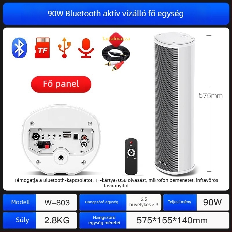Aktív kültéri oszlopos hangfal (Bluetooth, 2 hangszóró, 3D surround, MP3 lejátszás, TF-kártya/USB)