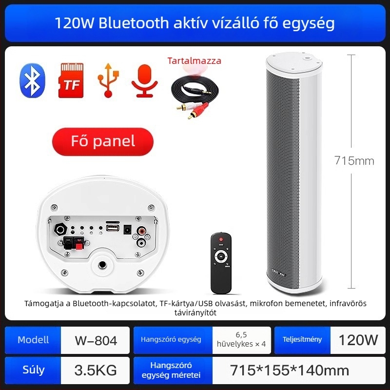 Aktív kültéri oszlopos hangfal (Bluetooth, 2 hangszóró, 3D surround, MP3 lejátszás, TF-kártya/USB)