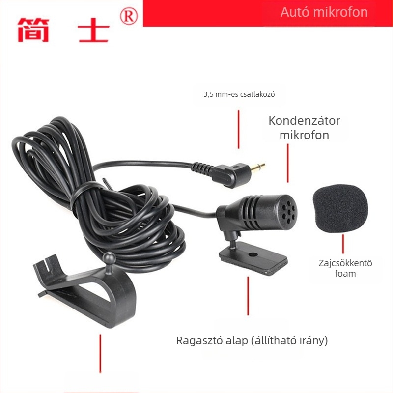 Autóba szerelt vezetékes mikrofon Bluetooth 5.1, omnidirekcionális, 20 Hz-20 kHz, 3-12 V