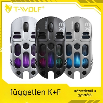 Thunder Wolf X3 gamer egér — három módú csatlakozás (2.4G + Bluetooth), ergonomikus, 12000 DPI, 6 gomb