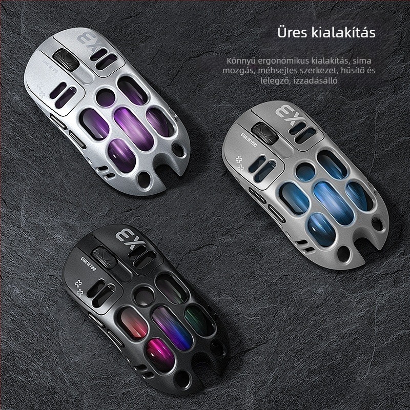 Thunder Wolf X3 gamer egér — három módú csatlakozás (2.4G + Bluetooth), ergonomikus, 12000 DPI, 6 gomb